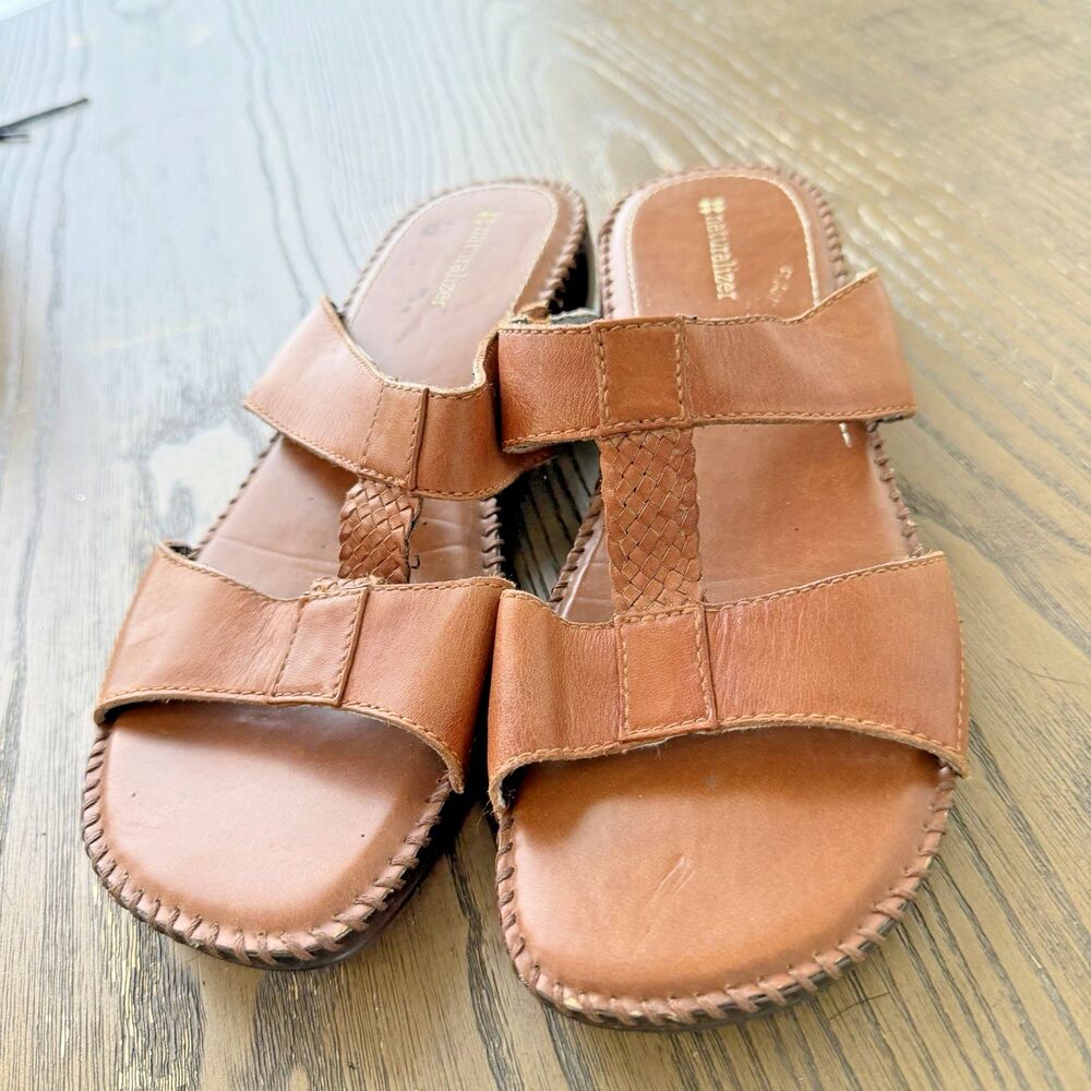 Naturalizer Reby Slip On Brown Braided Leather Sandals Women Size 9M Boho Comfy
